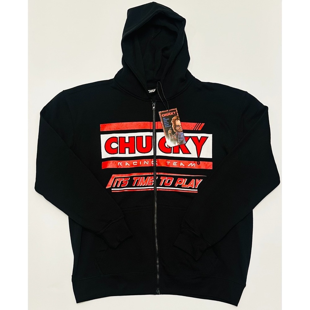 Universal Studios Childs Play Chucky Racing Team Mens XL Black Zip Up Hoodie NWT